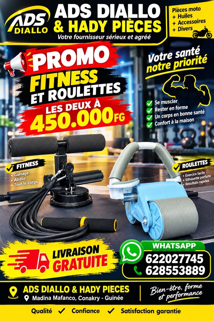 2 APPAREILS ABDOMINAL ROULETTE & fitness pieds sol