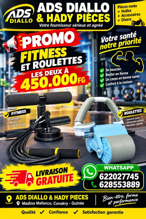 2 APPAREILS ABDOMINAL ROULETTE & fitness pieds sol